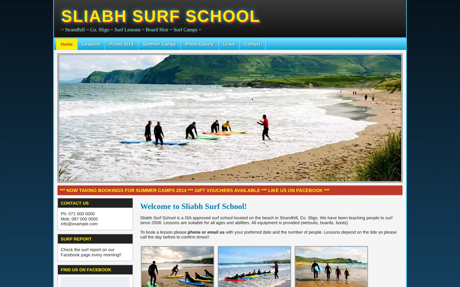 Before: the old website of a surf school