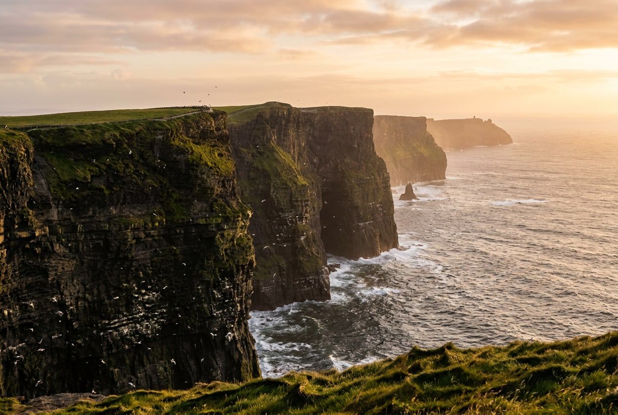 Sea cliffs on the Clare coast in the evening