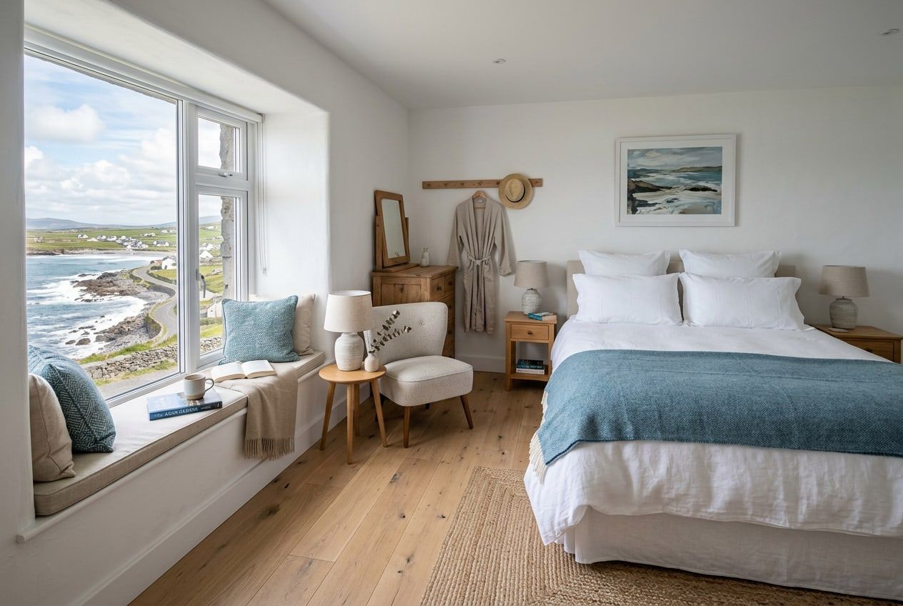Sea View Double: king-size bed facing the window
