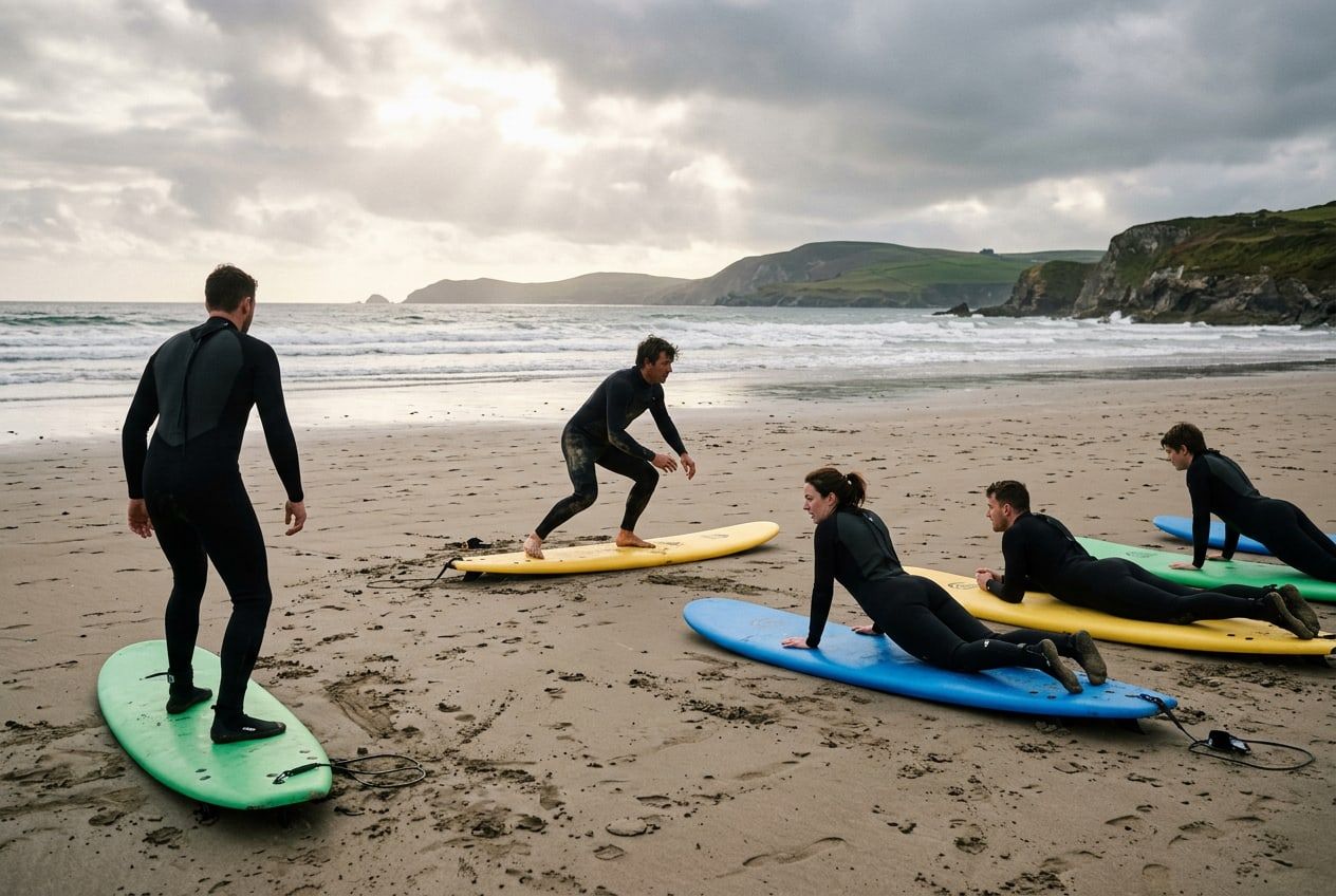 Beginners practising on the sand